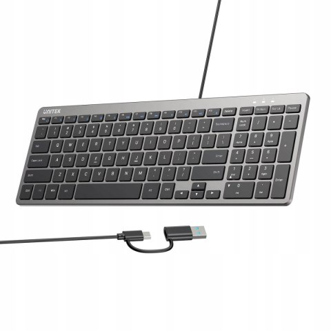 Klawiatura membranowa UNITEK SlimTap USB-C/USB-A