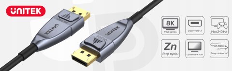 Unitek kabel optyczny DisplayPort 1.4 AOC 8K 15m