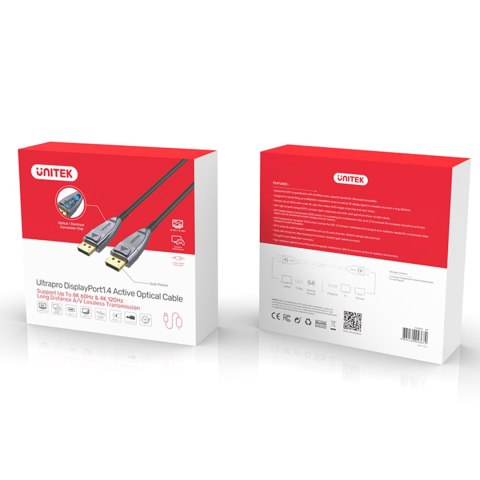 Unitek kabel optyczny DisplayPort 1.4 AOC 8K 15m