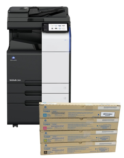 Konica Minolta bizhub C301i + DF-632 + DK-516 + tonery TN-328 CMYK – kolorowa kserokopiarka A3