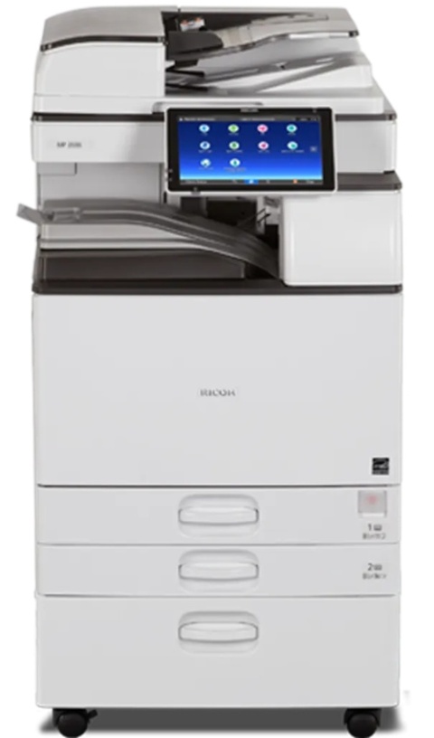 RICOH MP 2555 poleasingowa – kserokopiarka A3 25 str./min z ARDF, duplexem, skanowaniem sieciowym, 2 x 550 ark., szafka.