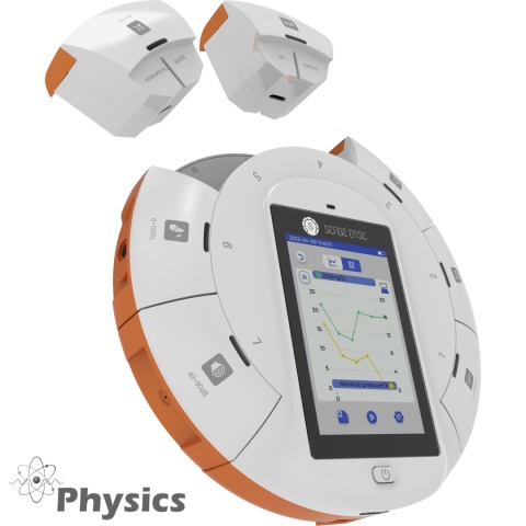 SenseDisc Pro Physics, GPS, akcelerometr, barometr, wysokościomierz plus 11 modułów i sond pomiarowych do doświadczeń z fizyki,