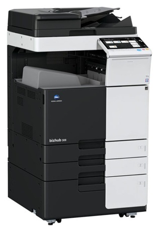 Konica Minolta bizhub C308 + DF-629 + PC-210 – kolorowa kserokopiarka A3 poleasingowa, kolor 30 str./min, duplex, skan sieciowy