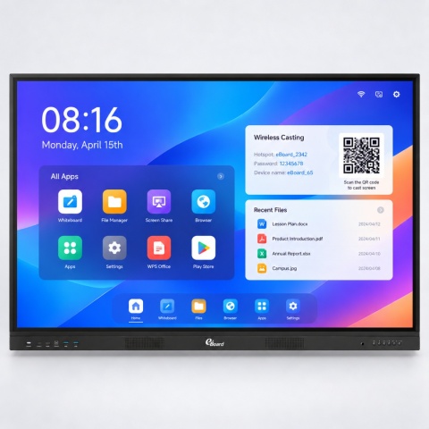 eBoard VD 7516A Essentiale 75″ – monitor interaktywny 4K UHD, Android 16, 40 punktów dotyku, PhET