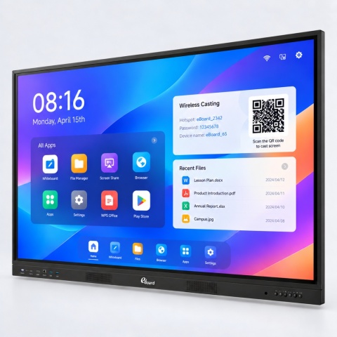 eBoard VD 7516A Essentiale 75″ – monitor interaktywny 4K UHD, Android 16, 40 punktów dotyku, PhET