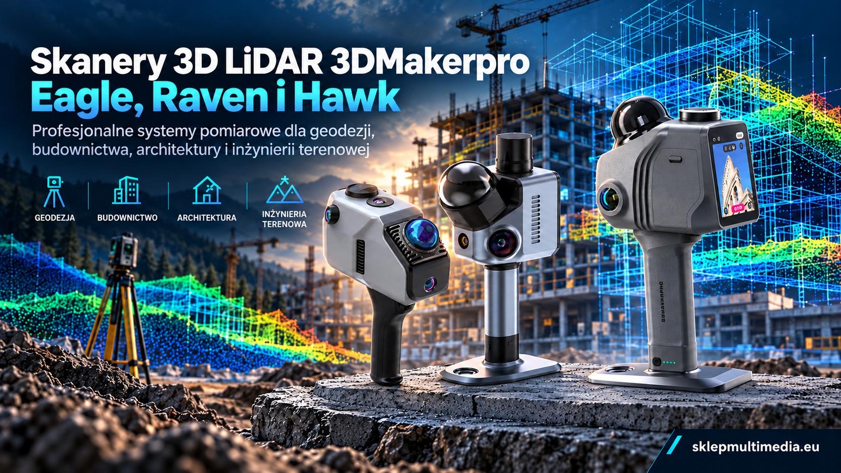 Skanery 3D LiDAR 3DMakerpro Eagle, Raven i Hawk – profesjonalne systemy pomiarowe dla geodezji, budownictwa, architektury i inżynierii terenowej